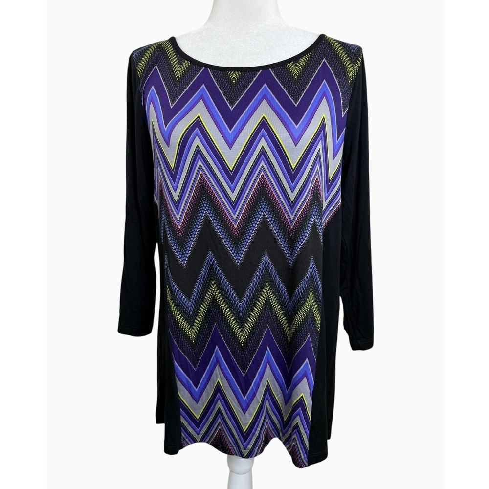 Cable & Gauge Women's Size L Chevron Tunic Top 3/4 Sleeve Stretch Multicolor